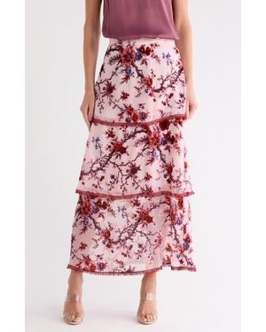 Matty M Floral Burnout Tiered Maxi Skirt