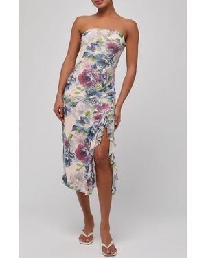 Lulus Aria Ruffle Strapless Midi Dress - White