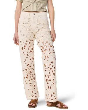 Rag & Bone Logan Floral Cutout Mid Rise Wide Leg Jeans - Natural