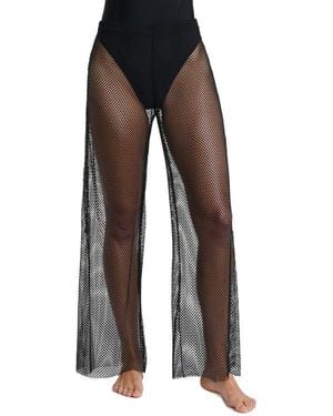 L'Agence Noemi Wide Leg Mesh Cover-Up Pants - Black