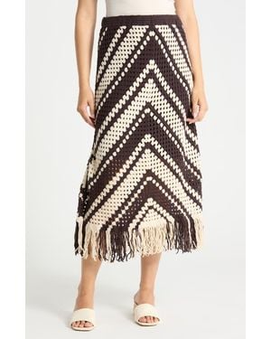 Adrianna Papell Chevron Open Knit Midi Skirt - Multicolor