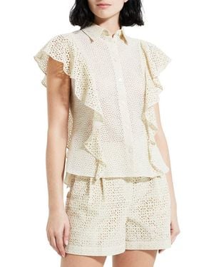 Theory Nova Flutter Sleeve Eyelet Cotton Blouse - Natural