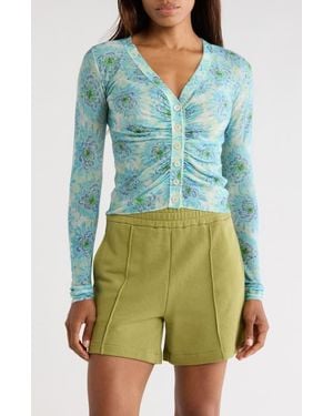 Rebecca Taylor Astera Fleur Ruched Wool Blend Cardigan - Green