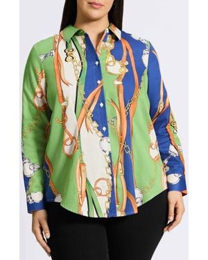 Foxcroft June Status Chain Cotton Button-Up Shirt - Green