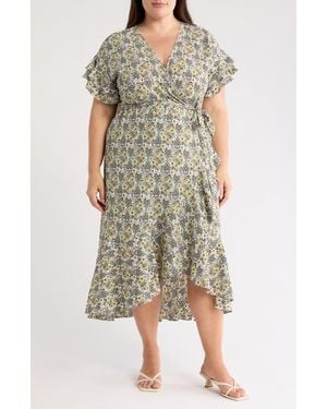 Max Studio Short Sleeve Wrapped Midi Dress - Multicolor