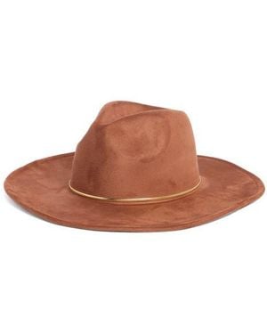 David & Young Band Faux Suede Panama Hat - Brown