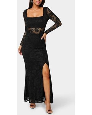 Bebe Illusion Panel Long Sleeve Lace Maxi Dress - Black