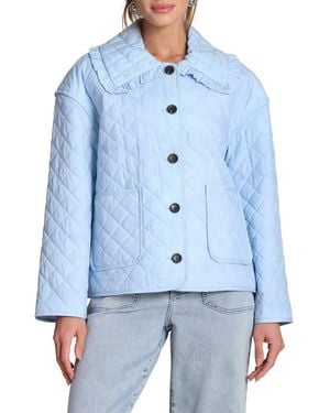 Bagatelle Ruffled Collar Diamond Quilted Jacket - Blue