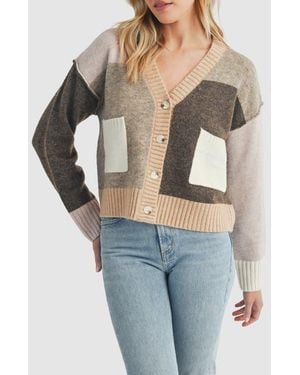 Lush Colorblock V-Neck Cardigan - Blue