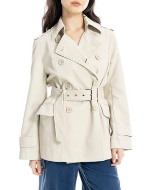 Max Studio Belted Faux Leather Trench Coat - Natural