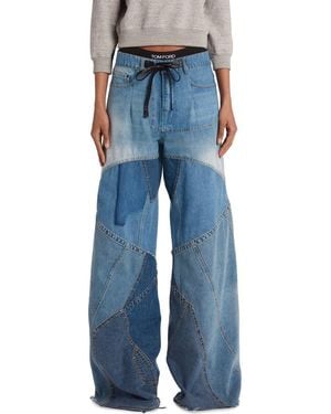 Tom Ford Oversize Patchwork Wide Leg Jeans - Blue