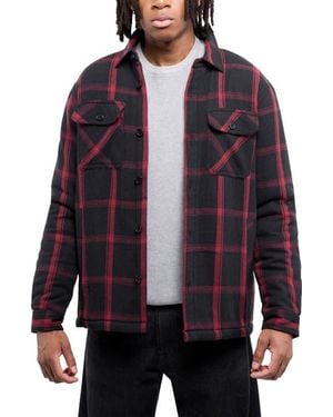Xray Jeans Faux Shearling Lined Flannel Shirt Jacket - Blue