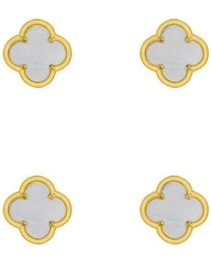 Adornia Set Of 2 Mother-Of-Pearl Clover Stud Earrings - Metallic
