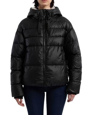 HUNTER Admiral Water Repellent Faux Shearling Lined Hooded Crop Puffer Jacket - Black