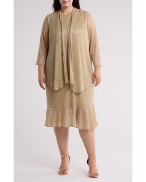 Marina Metallic Cocktail Dress With Jacket - Natural
