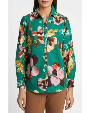 Foxcroft Zoey Watercolor Floral Cotton Button-Up Shirt - Green