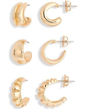 Leith Set Of 3 Mixed Hoop Earrings - Metallic