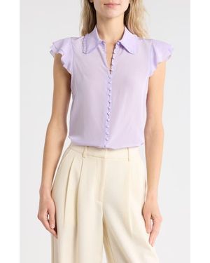 Alice + Olivia Martel Flutter Sleeve Silk Top - Purple