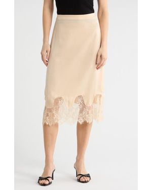 NSR Satin Lace Midi Skirt - Natural
