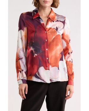 Tahari Floral Button-Up Shirt - Red