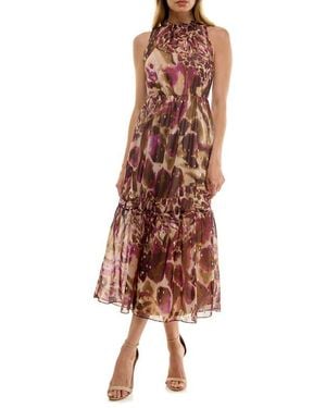 Socialite Metallic Clip Dot Midi Dress - Brown
