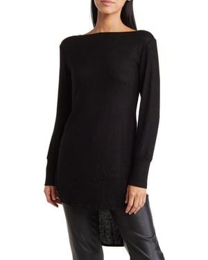 Go Couture Printed High-Low Tunic Top - Black