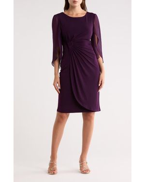 Connected Apparel Sheer Sleeve Dress - Purple