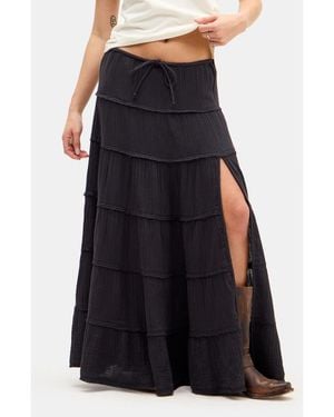 BDG Sadie Tiered Cotton Maxi Skirt - Black