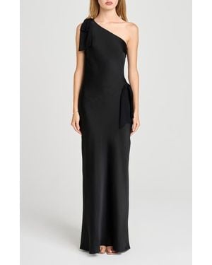 Wayf X Sara Walker Audrey One-Shoulder Washed Satin Maxi Dress - Black