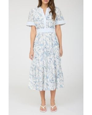 AUGUST SKY Floral Short Sleeve Midi Dress - White