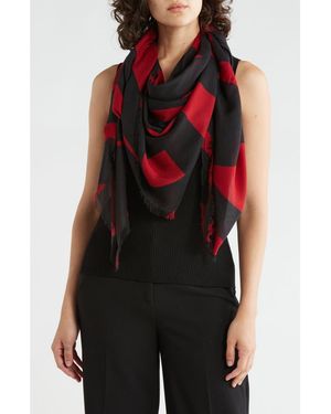Longchamp Logo Modal & Cashmere Square Scarf - Red