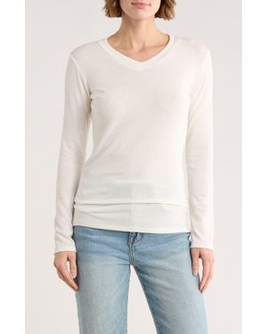Go Couture V-Neck Long Sleeve T-Shirt - White