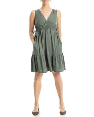 Max Studio V-Neck Tiered Minidress - Green