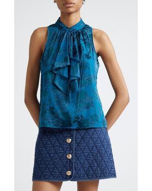 Cinq À Sept Keoni Floral Satin Burnout Top - Blue