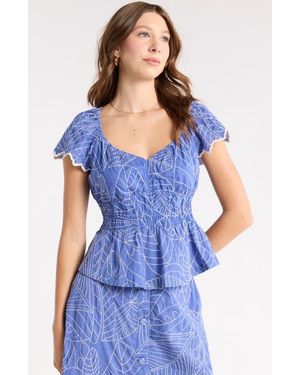 1901 Short Sleeve Smocked Waist Top - Blue