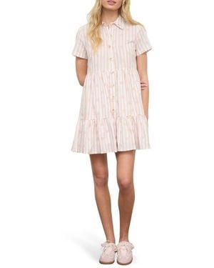 Blu Pepper Floral Stripe Short Sleeve Cotton Shirtdress - White