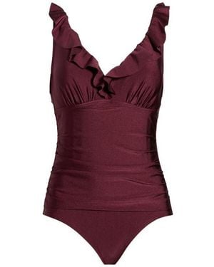 DKNY Ruffle V-Neck One-Piece Swimsuit - Red