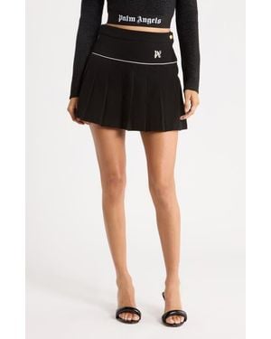 Palm Angels Pleated Cotton Miniskirt - Black