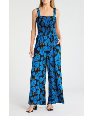 WEST K Smocked Knit Sleeveless Jumpsuit - Blue