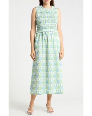 J.McLaughlin Ciri Smocked Sleeveless Dress - Blue