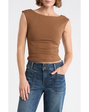 Blu Pepper Ribbed Ruched Top - Brown