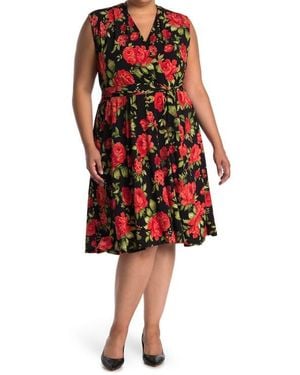 Love By Design Belted Fit-and-Flare Knee-Length Dress - Red
