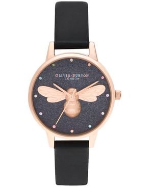 Olivia Burton Lucky Bee Glitter Dial Watch, 30Mm - Black