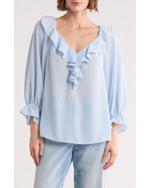 Max Studio Ruffle V-Neck Top - Blue