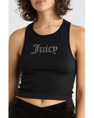 Juicy Couture Crystal Embellished High Neck Crop Tank Top - Black