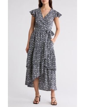 MELLODAY Floral Wrap Dress - Gray