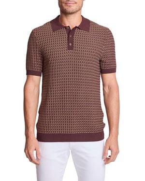 Paisley & Gray Trim Fit Geometric Knit Polo - Brown