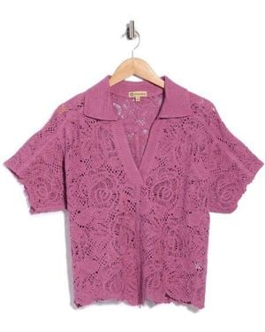 Democracy Short Sleeve Open Stitch Polo - Pink
