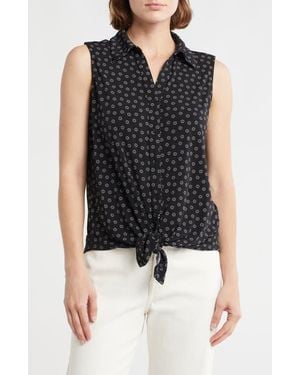 Adrianna Papell Tie Hem Button-Up Shirt - Black