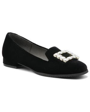 Adrienne Vittadini Vickee Embellished Velvet Loafer - Black